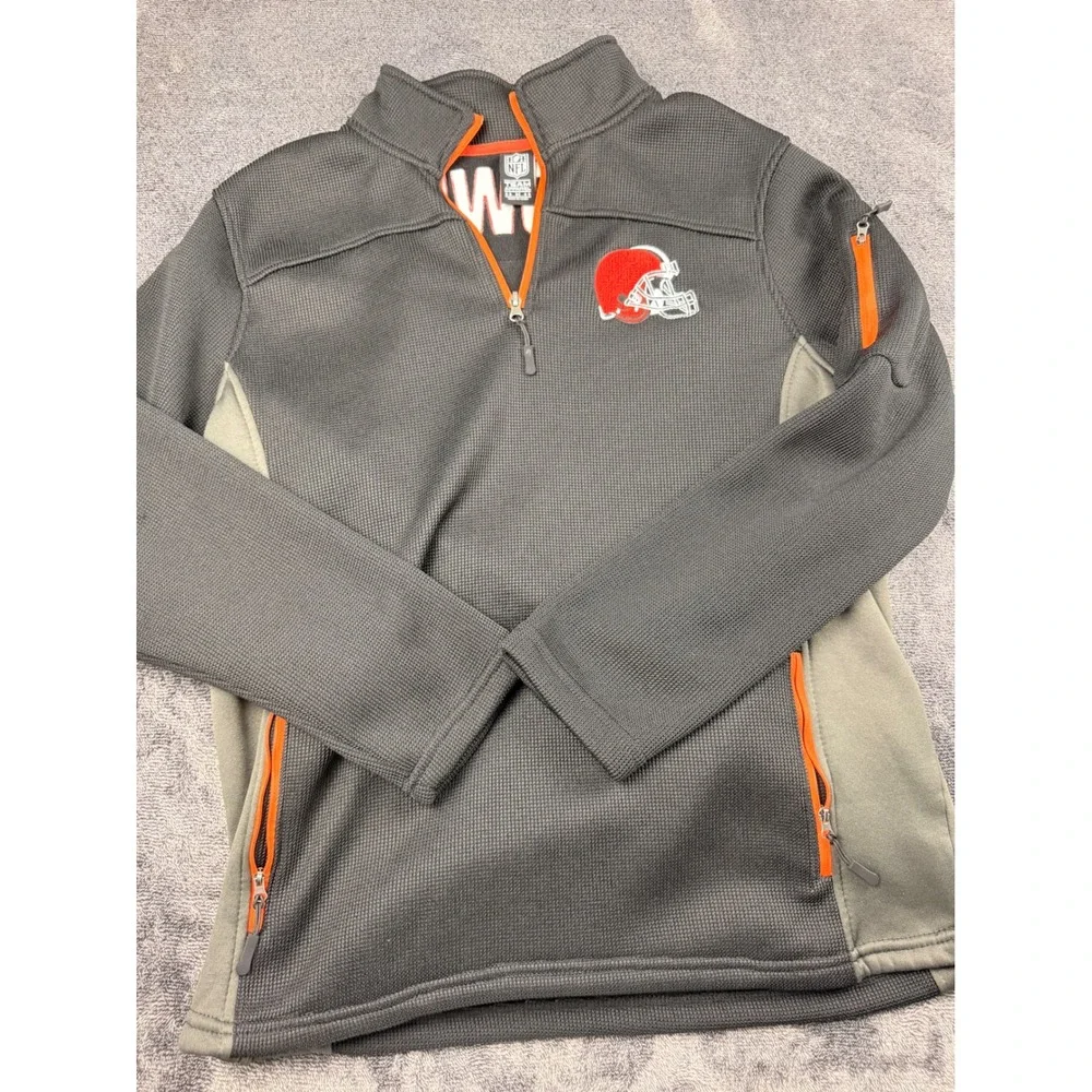 NFL Team Apparel Cleveland Browns Mens Medium Quarter Zip Fleece Pullover Gray